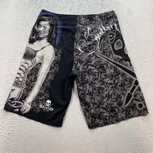 Sullen Men's Boardshorts 34 x 11" Tattoo Girl Swim Trunks Retro